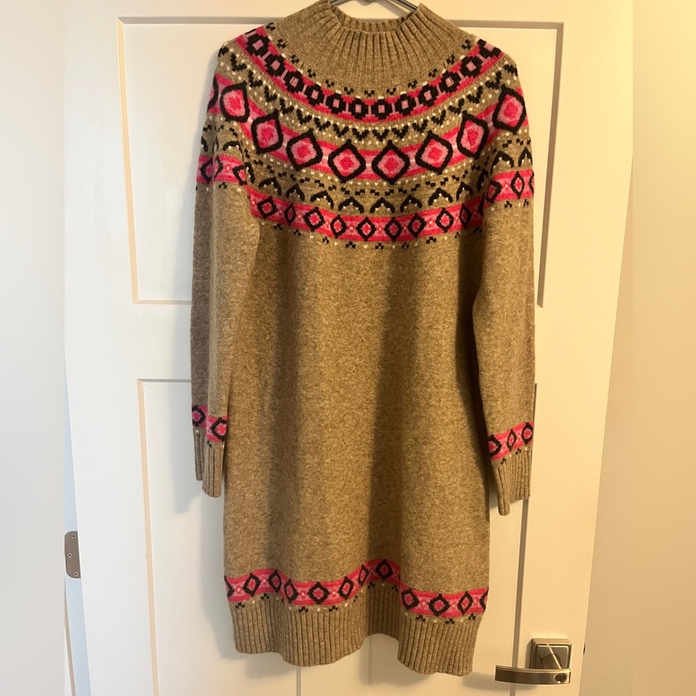 LOFT Tan and Pink Long Sleeve Sweater Dress